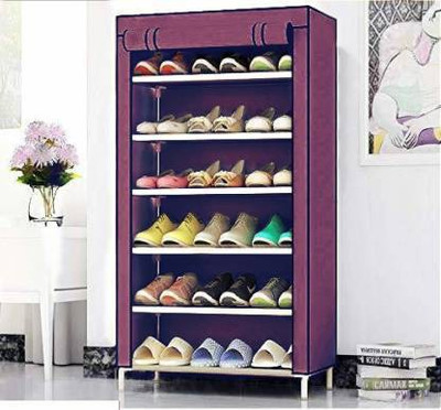 GlowSilk Plastic, Metal Collapsible Shoe Stand(maroon, 6 Shelves, DIY(Do-It-Yourself))