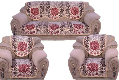 Shivkirpa Cotton 3+1+1 Seater Sofa Abstract Cover(Pack of 6 Maroon)