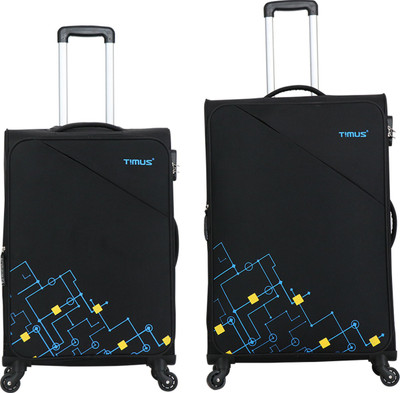 Timus Flash Luggage Trolley 55 and 75 CM 4 Wheel Strolley Suitcase Set of 2 For Travel Expandable Cabin and check-in Luggage Black Expandable Cabin & Check-in Set 4 Wheels - 27 inch Timus Flash Luggage Trolley 55 and 75 CM 4 Wheel Strolley Suitcase Set of 2 For Travel Expandable Cabin and check-in Luggage Black Expandable Cabin & Check-in Set 4 Wheels - 27 inch