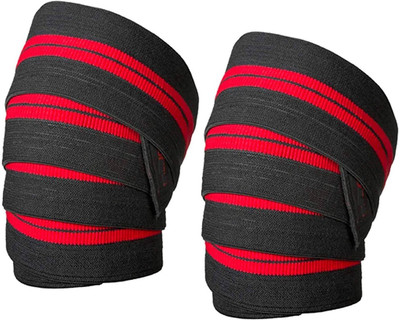 Leosportz Weightlifting Knee Wraps for Gym Squats Knee Support(Red, Black)