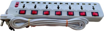 Leavess 7 scoket Plus 7switch with 3 meter long wire capacity upto 6AMP 7  Socket Extension Boards(Red, White, 3 m)