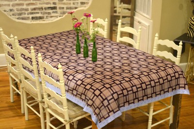 STEVE Printed 6 Seater Table Cover(Brown, PVC)