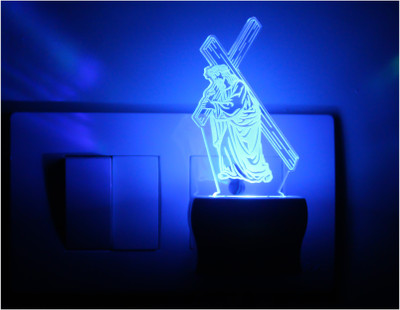AFAST 3D Illusion Jesus With Cross LED Night Lamp_VX3 Night Lamp(10 cm, White)