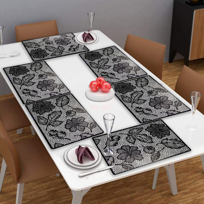 LooMantha Rectangular Pack of 6 Table Placemat(White, Black, PVC)
