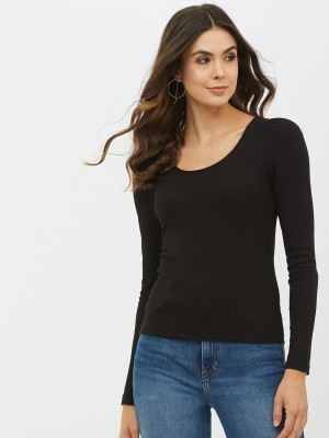 Harpa Basics Casual Full Sleeve Solid Women Black Top