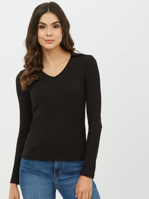 Harpa Basics Casual Full Sleeve Solid Women Black Top