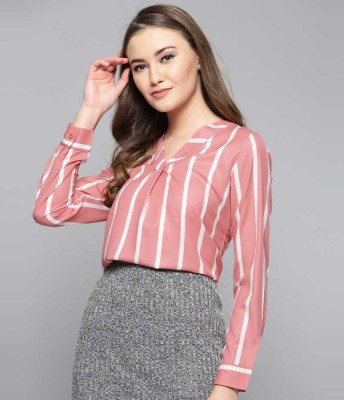 TopJunction Casual Striped Women Pink Top