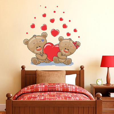 Wollzo 60 cm Love Bears Removable Sticker(Pack of 1)