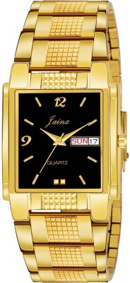 JAINX JM1144 Premium Square Shape Black Day & Date Function Dial Golden Chain Analog Watch  - For Men