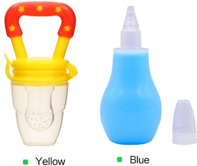 MMShopy Baby Fruit Nibbler & Nose Cleaner Pump Feeder(Blue & Yellow)