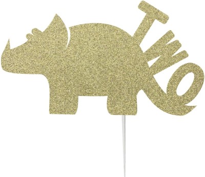 Festiko Dinosaur Two Cake Topper(Gold Pack of 1)