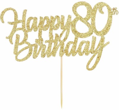 Festiko Happy 80th Cake Topper(Gold Pack of 1)