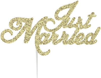 Festiko Just Married Wedding Cake Topper(Gold Pack of 1)
