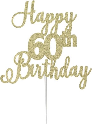 Festiko Happy 60th Birthday-Scriptted Letters Cake Topper(Gold Pack of 1)