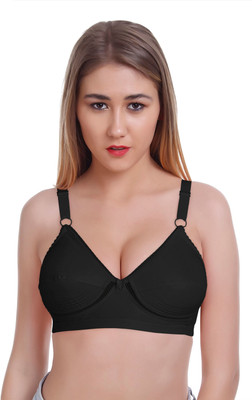 Featherline Cotton Non Padded Mesh Elastic Design Full Coverage Everyday Bra Women Full Coverage Non Padded Bra(Black)