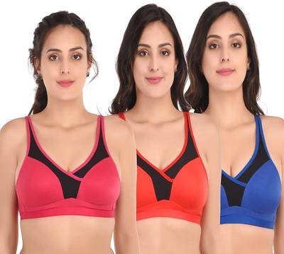 AMOZE YOGA ,GYM & EXERCISE MULTICOLORED BRA 3PIC IN A PCK Women Sports Non Padded Bra