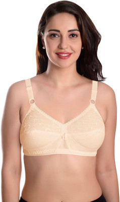 Featherline Cotton Embroidered with Two Section Cup Design Full Coverage Everyday Bra Women Full Coverage Non Padded Bra(Beige)