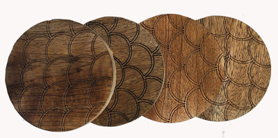 salvusappsolutions Round Reversible Wood Coaster Set(Pack of 4)