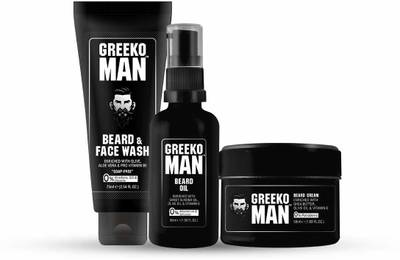 GREEKO MAN Beard Growth and Styling Kit (Beard oil, Beard Facewash & Beard Cream)