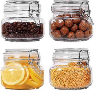T R Creation Glass Grocery Container  - 500 ml(Pack of 4, Clear)