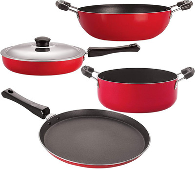 NIRLON FT12_FP13_KD10_CS22 Non-Stick Coated Cookware Set(PTFE (Non-stick), Aluminium, 4 - Piece)