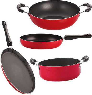 NIRLON FT12_FP12_KD14_CS24 Non-Stick Coated Cookware Set(PTFE (Non-stick), Aluminium, 4 - Piece)