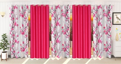 Stella Creations 214 cm (7 ft) Polyester Room Darkening Door Curtain (Pack Of 5)(Floral, Pink)