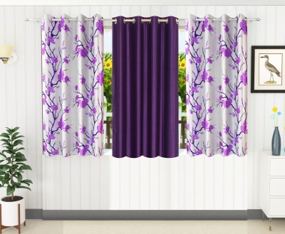 Flipkart SmartBuy 152 cm (5 ft) Polyester Room Darkening Window Curtain (Pack Of 3)(Floral, Purple)
