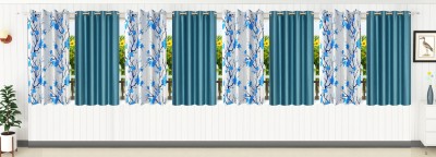 Stella Creations 152 cm (5 ft) Polyester Room Darkening Window Curtain (Pack Of 8)(Floral, Aqua)