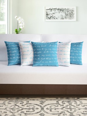 Divine Casa Text Print Cushions Cover(Pack of 5, 40 cm*40 cm, Blue, White)