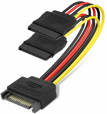 ULTRABYTES Power Sharing Cable 1.5 A 0.2 m SATA Power Extension Cable 15 Pin Male to 2 x 15 Pin Female Power Extension Y Splitter Cable Adapter.(Compatible with Computer, Black, One Cable)