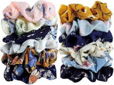 Savitri Hair Scrunchies Chiffon Elastic Floral Hair Bands Rubber Rubber Band(Multicolor)