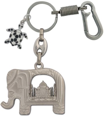 HANDSOME ISK High quality both side lord Ganesh face tajmahal with beautiful Black and white Turtle and Locking Hook Full Metal. Key Chain