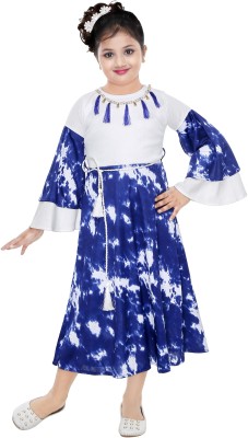 KAARIGARI Girls Maxi/Full Length Casual Dress(Blue, Fashion Sleeve)