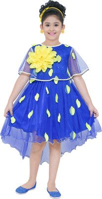 KAARIGARI Girls Midi/Knee Length Party Dress(Blue, Half Sleeve)