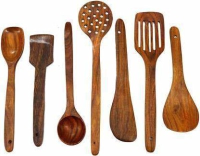 Smarts collection wooden spoon Wooden Cutlery Set (Pack of 7) Wooden Cutlery Set (Pack of 7) Kitchen Tool Set(Brown, Cooking Spoon)