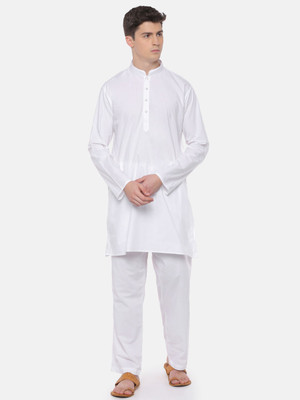 Ramraj Cotton Men Solid Straight Kurta(White)