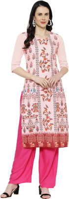 EthnicBasket Women Abstract Straight Kurta(Pink)