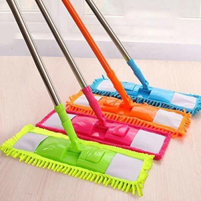 NKK TRADERS Wet And Dry Cleaning Flat Microfiber Floor Cleaning Mop With Telescopic Long Handle Dry Mop Wet Microfibre Wet and Dry Brush(Multicolor, 4 Units)