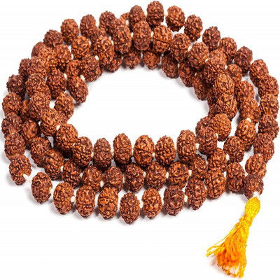 aura gems jewels 5 Mukhi 108 Beads, Beads Size 6mm, Certified Natural Rudraksha Mala Beads Wood Chain