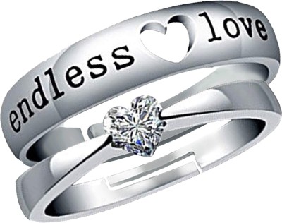 mahi Solitaire 'Endless Love' Heart Proposal Adjustable Couple Ring Alloy Crystal Rhodium Plated Ring