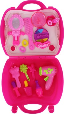 AZEENA Dream Fashion Beauty Makeup Suitcase Toy For Girl's | Best Kit To Gift For Your Little Princess | Gift Gallery | Colour : Pink | Package Content: 18 Pieces Accessories And Tray