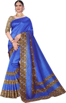 Madhudip Self Design, Striped, Solid Mysore Art Silk Saree(Blue)