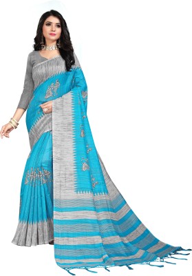 Salooni Printed, Geometric Print, Embellished Mysore Pure Silk Saree(Light Blue)