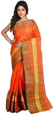 Gayatri boutique Hand Painted Bhagalpuri Cotton Jute Saree(Orange)