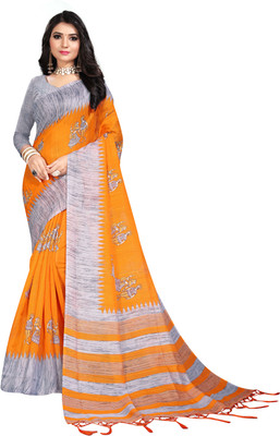Salooni Embellished, Geometric Print, Printed Mysore Pure Silk Saree(Orange)
