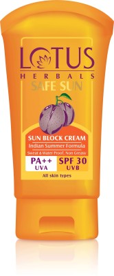 LOTUS Sunscreen - SPF 0 Herbals Safe Sun Indian Summer Formula Pf++ Uva|Spf 30 Uvb Sun Block Cream100 g(100 g)