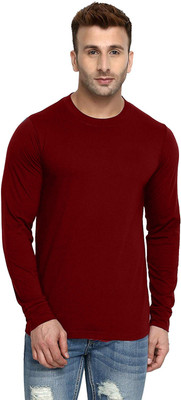 LazyChunks Solid Men Round Neck Maroon T-Shirt