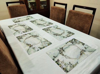 Groki Rectangular Pack of 6 Table Placemat(Green, White, PVC)
