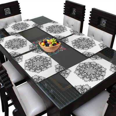 LooMantha Rectangular Pack of 6 Table Placemat(White, Black, PVC)
